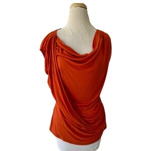 Michael Kors Orange Draped Cowl Knit Top Sz L Classic EUC